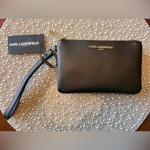 Karl Lagerfeld black leather zippered wristlet. NWT❣️